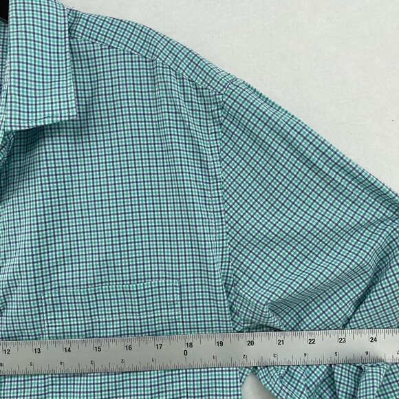 J.Crew Button-Up Shirt Men L Green Blue 120's 2 Ply Gingham Collared Long Sleeve - Picture 3 of 10